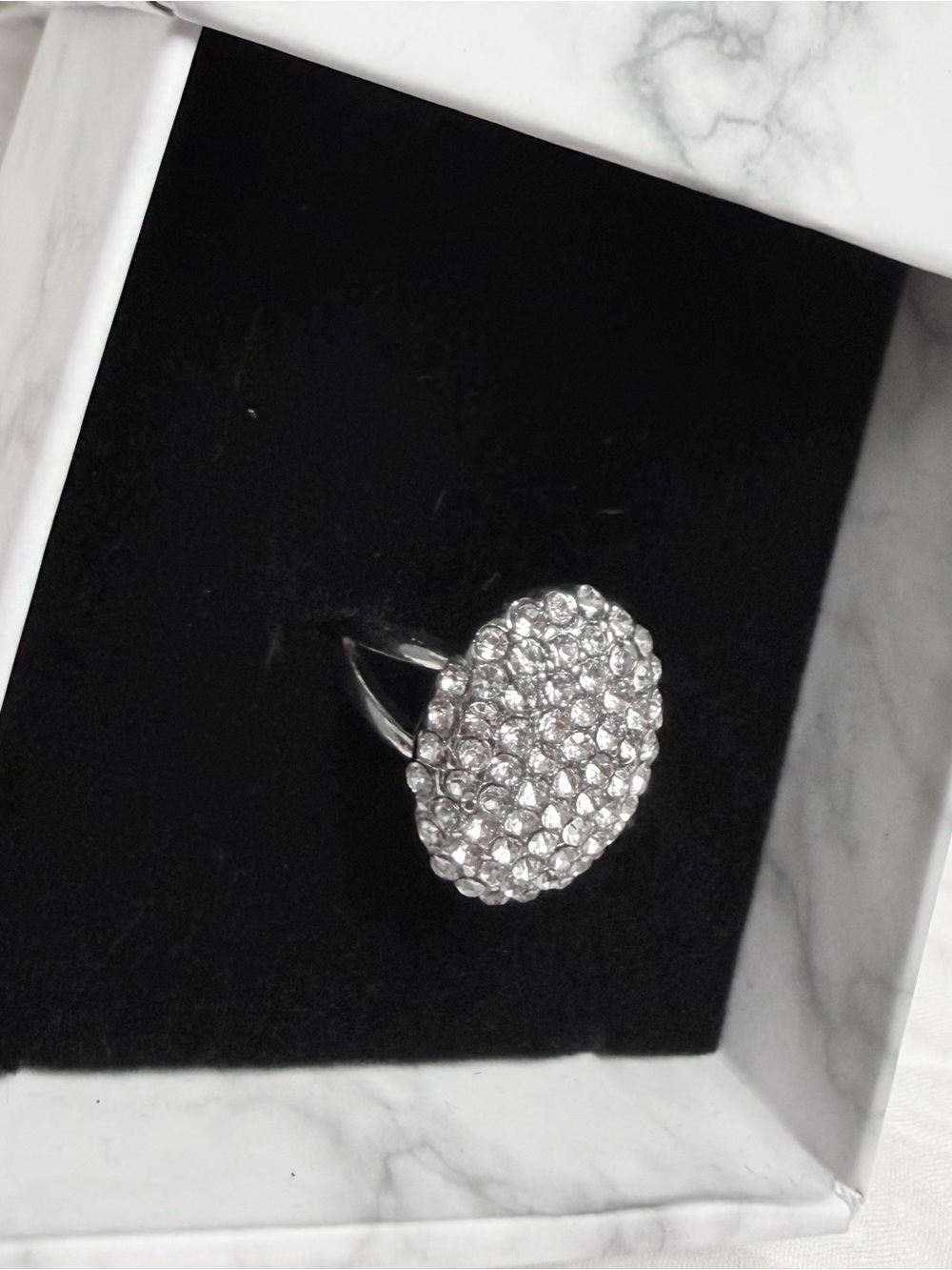 Silver Crystal Pavé Oval Cocktail Ring